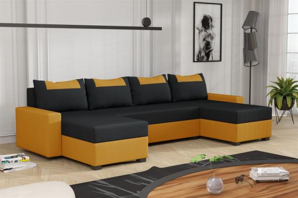 Wohnlandschaft Schlafsofa Sofa HEDVIG LUX Stoff Manila Goldgelb- Schwarz