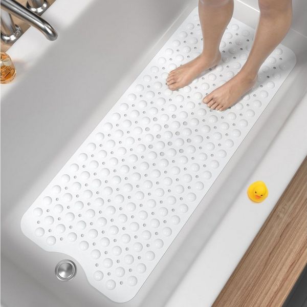POPOLIC Badematte Badewannenmatte rutschfest, Duschmatte rutschfest BPA Frei, rutschhemmend beschichtet, 100 x 40cm Extra Lange Antirutschmatte Badewanne, Schimmelresistent & Maschinenwaschbar Badematte, Weiß