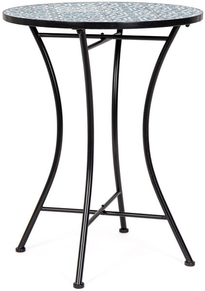 Gartenesstisch Mosram aus Metall und Keramik, klassisch rund, schwarz, für 1–2 Personen, Ø 60 cm