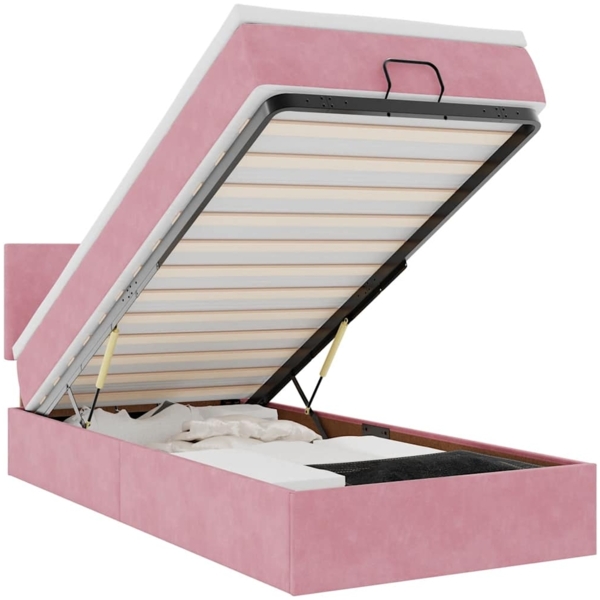 vidaXL Ottoman-Bett mit Matratze & LEDs Rosa 90x190 cm Samt 3312523