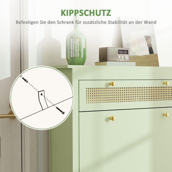 Schuhkommode hohe Schuhschrank 30cm tief mit Klappschubladen Rattan Kippschutz für Flur Bild 6