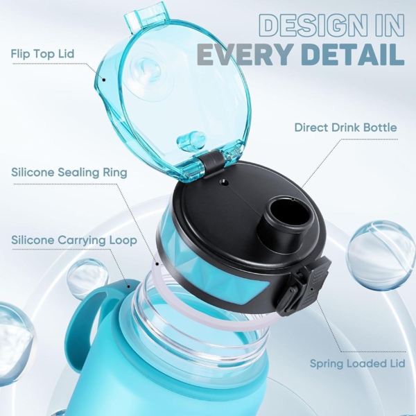 Trinkflasche 1L Sport Wasserflasche BPA-frei rutschfest Gummi Grip Blau-grau Bild 3