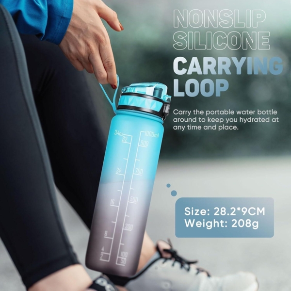 Trinkflasche 1L Sport Wasserflasche BPA-frei rutschfest Gummi Grip Blau-grau Bild 6