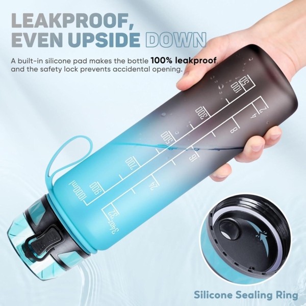 Trinkflasche 1L Sport Wasserflasche BPA-frei rutschfest Gummi Grip Blau-grau Bild 2