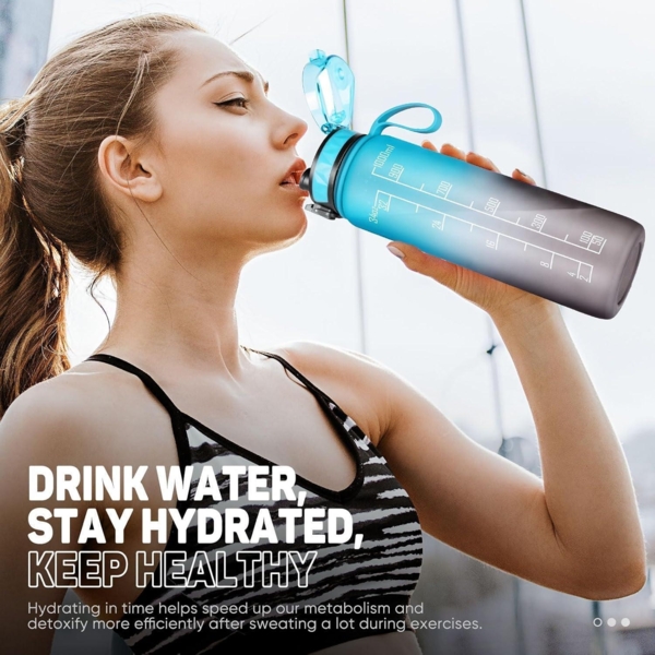 Trinkflasche 1L Sport Wasserflasche BPA-frei rutschfest Gummi Grip Blau-grau Bild 7