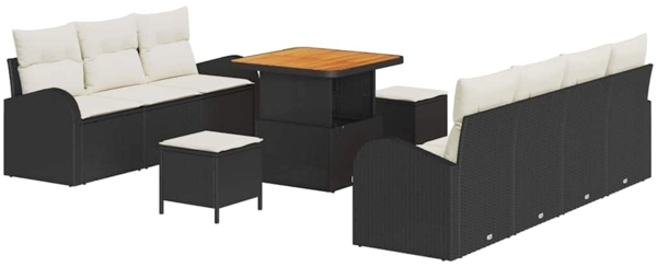 vidaXL Garten-Sofa-Set mit Kissen mit Kissen 10 pcs Schwarz und Creme 3364305