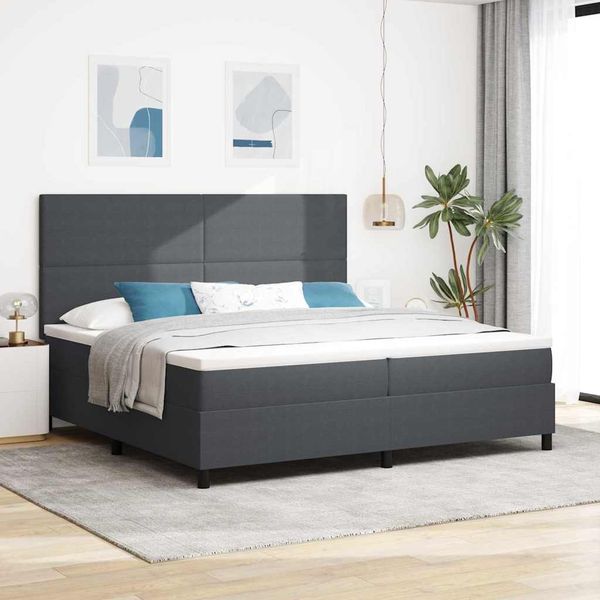vidaXL LED Boxspringbett Dunkelgrau und Weiß 200 x 200 cm Cordstoff 3337660