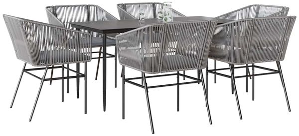 vidaXL 7-tlg. Garten-Essgruppe mit Kissen Grau Poly Rattan Glas 3334531