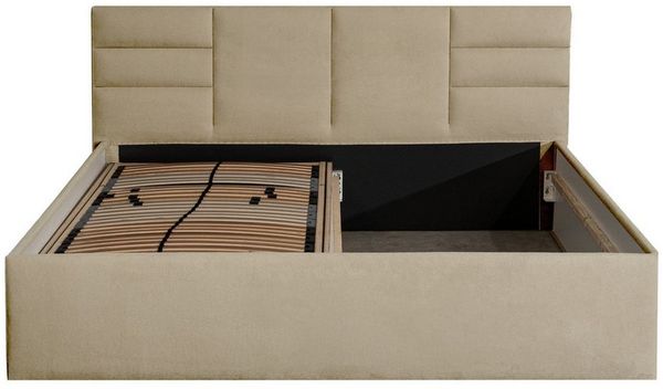 Halmon Schlafkomfort Betten Polsterbett Madera (Mit Stauraum unter der Liegefläche, erhältlich in 6 Größen und 5 modernen Farben mit oder ohne Matratze), 100 cm Kopfteilhöhe, inkl. Lattenrost bei Ausführung mit Matratze