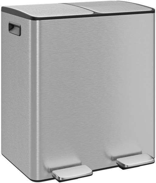 Wellgro Mülleimer Edelstahl Tretmülleimer 2x20L Fußpedale Absenkautomatik