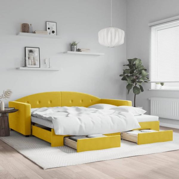 vidaXL Tagesbett Ausziehbar mit Schubladen Gelb 100x200 cm Samt 3197361