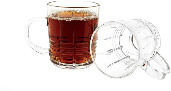 6er Set Henkelgläser - Transparent mit dekorativem Linienmuster, 240 ml