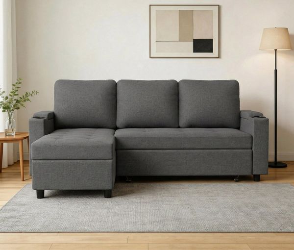 HOMALL Sofa Bequemes Eck-Schlafsofa, mit Schlaffunktion und Bettkasten,Becherhaltern