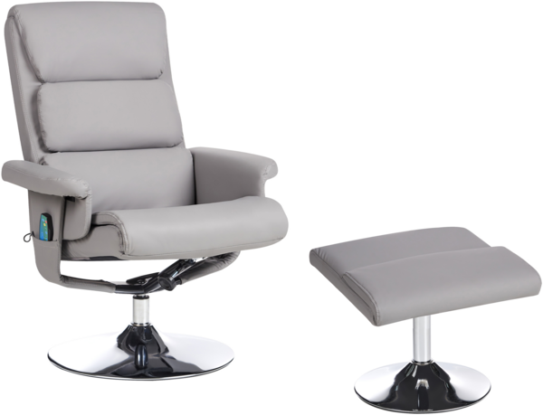 Massagesessel grau Kunstleder Heizfunktion mit Fußhocker LEGEND