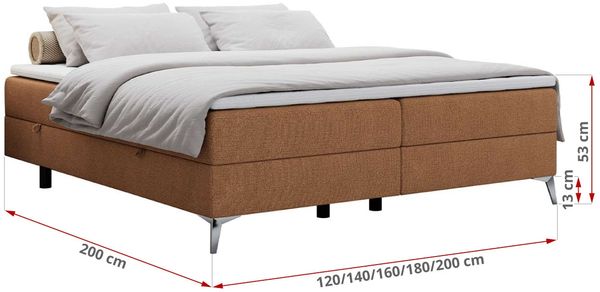 Boxspringbett - Doppelbett mit Multipocket-Matratze - LESS -200x200 - Orange Stoff - H4 Bild 5