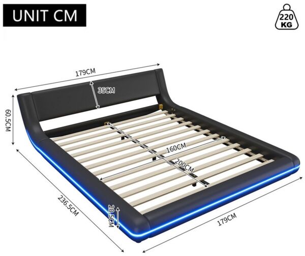 Ulife Polsterbett modern Design Doppelbett mit LED-Umgebungslicht Lattenrosten (1-tlg), Schwarz 160X200cm