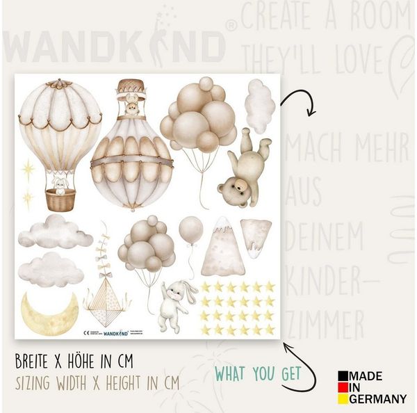 WANDKIND Wandtattoo Heissluftballon Tiere V396 (Bär), Selbstklebend