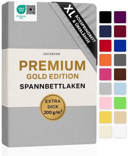 Jacobson Spannbettlaken PREMIUM für hohe Matratzen, Boxspringbett & Überlänge - 200 g/m², Stoffgewicht - straffer Sitz für maximalen Halt