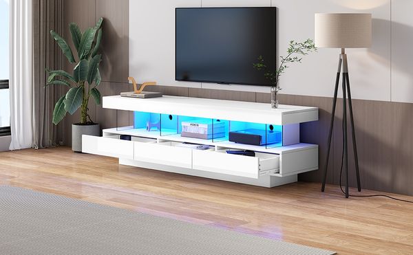 TV-Schrank Hochglanz Weiß 160 x 38 x 50,5 cm mit 3 Glasfächern & LED-App-Steuerung