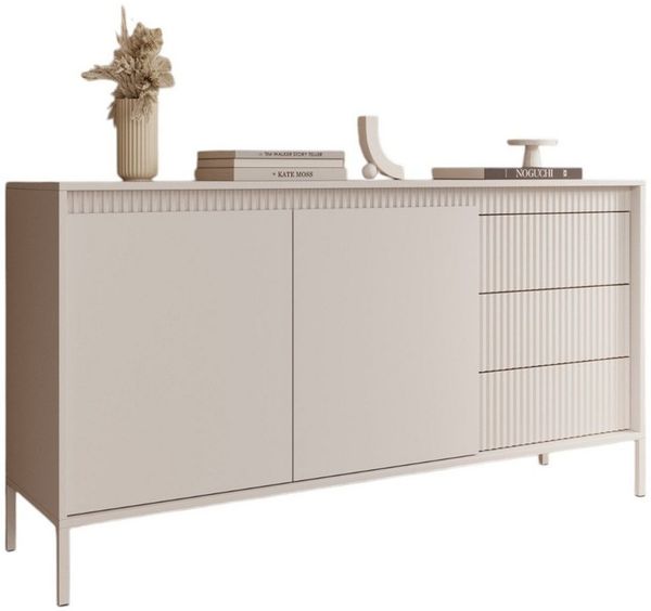 Compleo Kommode mit Lamellen, gerillte Front, JULO, zweitürig, Schubkastenkommode