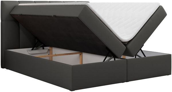 Boxspringbett mit Kopfteil und Topper, Doppelbett - RICO - 120x200cm - Grau Kunstleder - H4 Bild 4