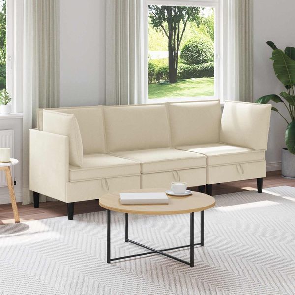 vidaXL Wohnzimmergarnitur 3 pcs Creme Stoff 3413778