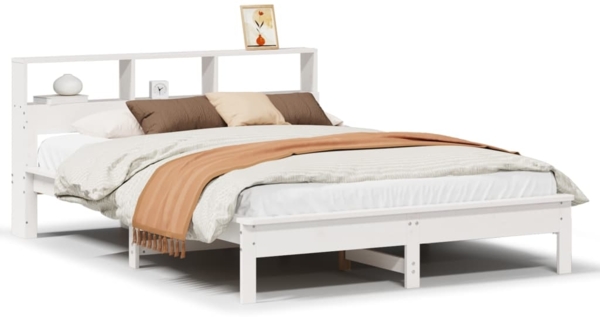 vidaXL Massivholzbett mit Regal ohne Matratze Weiß 120x200 cm Kiefer 855715