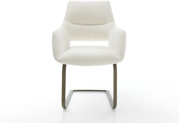 Freischwinger Yago-Flex mit Armlehnen Bouclé Soft Beige Freischwinger flach Effektfinish Titan Taschenfederkern Bild 2
