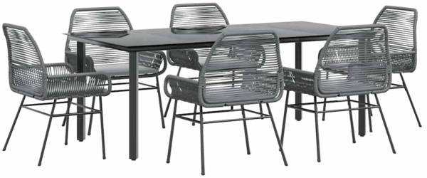vidaXL 7-tlg. Garten-Essgruppe mit Kissen Grau Poly Rattan Glas 3334581