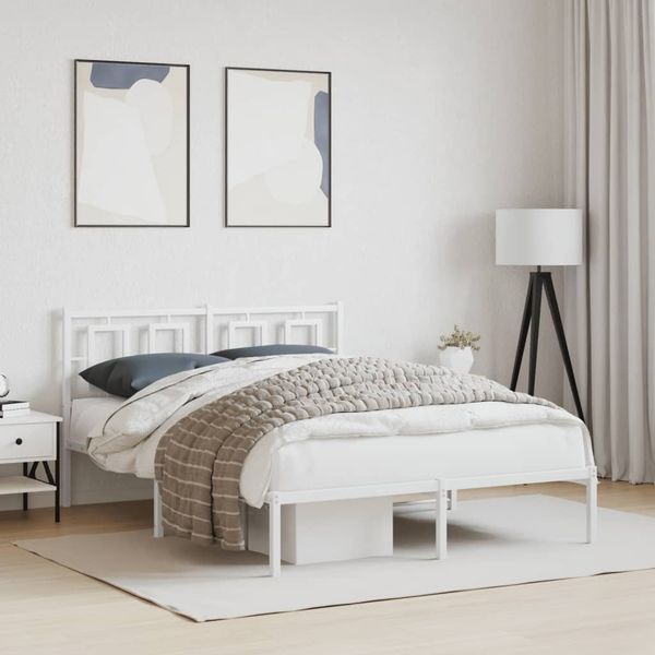 vidaXL Bettgestell mit Kopfteil Metall Weiß 135x190 cm 374289