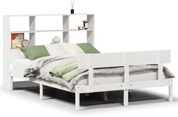vidaXL Massivholzbett mit Regal ohne Matratze Weiß 120x200 cm Kiefer 3321807