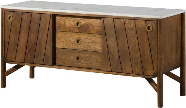 Sideboard Mango 140x45x65 braun geölt / echter Marmor LOS ANGELES #08