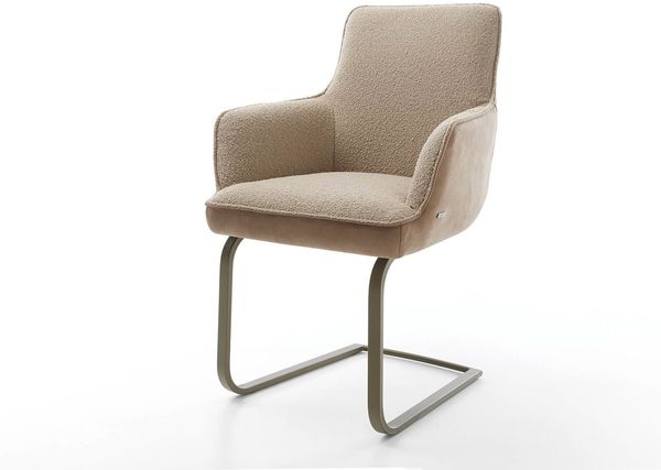 Freischwinger Heira-Flex mit Armlehnen Materialmix Schlamm Freischwinger flach Effektfinish Titan Taschenfederkern