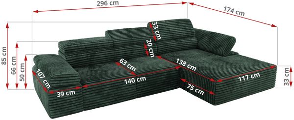 Mks Möbel 'RILASSO' Ecksofa, mit Relax-funktion, Elektrisch verstellbarer Sitz, L-förmige Ecke mit Armlehnen, Wellenfeder, Grün, Cordstoff, links Bild 6