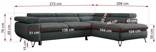 Mks Möbel 'Peter L-form' Ecksofa mit Bettfunktion, Bettkasten & einstellbaren Kopfstützen, Dunkelgrau, Mikrofaser, rechts Bild 7