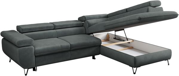 Mks Möbel 'Peter L-form' Ecksofa mit Bettfunktion, Bettkasten & einstellbaren Kopfstützen, Dunkelgrau, Mikrofaser, rechts Bild 5