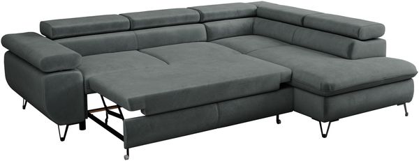 Mks Möbel 'Peter L-form' Ecksofa mit Bettfunktion, Bettkasten & einstellbaren Kopfstützen, Dunkelgrau, Mikrofaser, rechts Bild 6