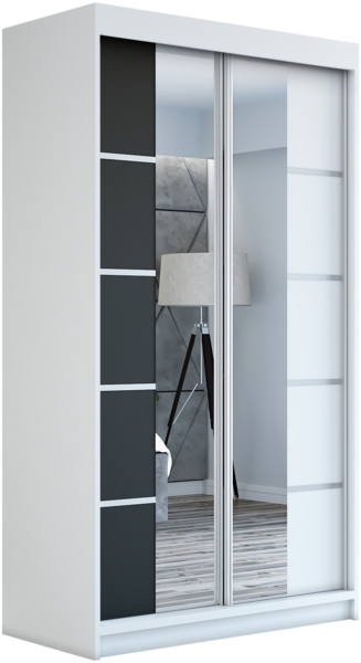 Schwebetürenschrank ERA 2-türig Schrank 120 cm (mit Spiegel) Farbe: Weiß , schwarz