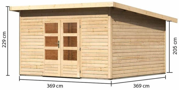 Gartenhaus Northeim 5 - 369x369 cm, 38 mm Holz naturbelassen, Karibu Bild 3