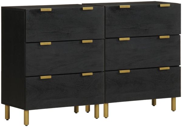 2 Stk. Sideboards, Kommoden Schwarz 60x33x75 cm Holzwerkstoff j3564p Bild 2