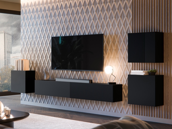 Wohnwand Cholon IV (Farbe: Schwarz)