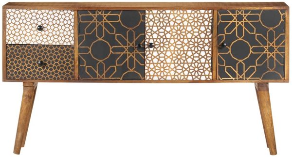 Sideboard, Kommode mit Druckmustern 130x30x70 cm Massivholz Mango j1894p