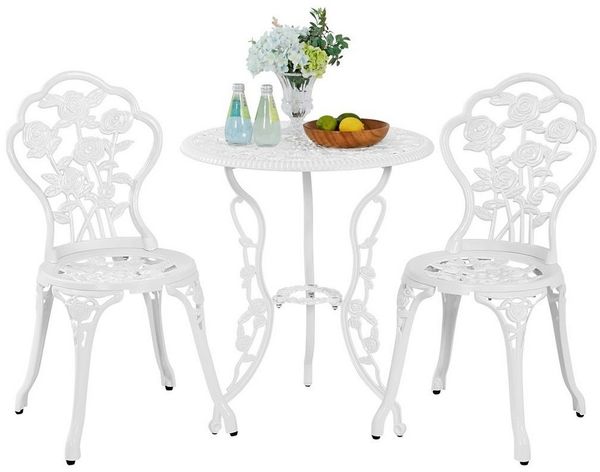 Yaheetech Antik Balkonset mit 2 Stühlen und Ø 60 cm Tisch, Metall, Weiß