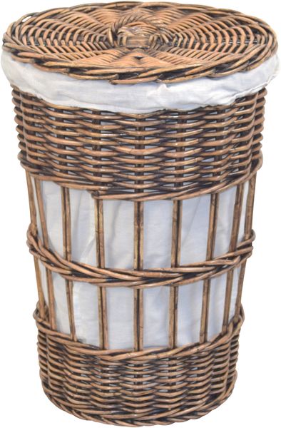 Wäschekorb "Gerolf" aus Kubu-Rattan, braun gewischt, mit Wäschesack