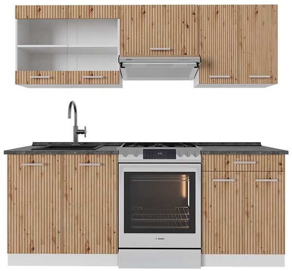 Küchenzeile R-Line Artisan Eiche/Weiß 200 cm , AP Anthrazit Vicco