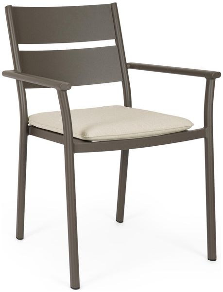 4er-Set Gartenstuhl Kaimlo - Aluminium Kakaobraun, Olefin, mit Armlehnen, stapelbar