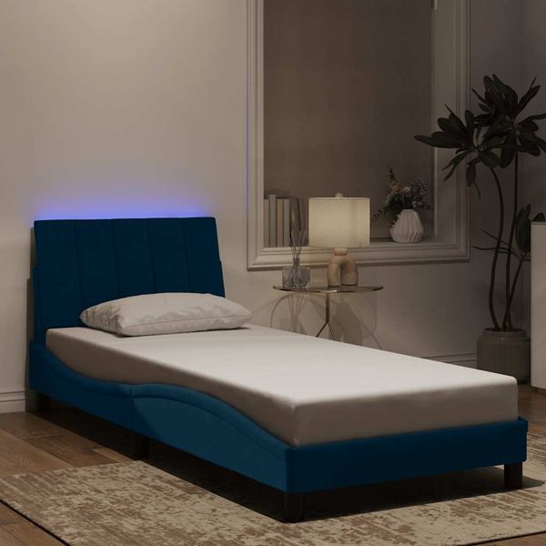 vidaXL Bettgestell mit LED ohne Matratze "Hanko" Blau 80x200 cm Samt 3213749