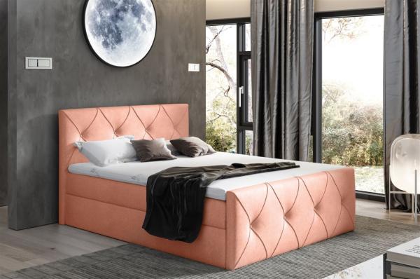 Boxspringbett Schlafzimmerbett LEWIS LUX 140x200cm in Stoff Monolith Salmon