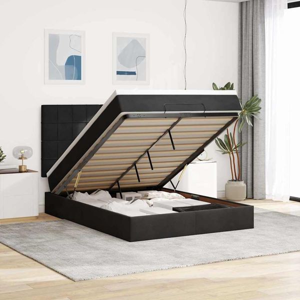vidaXL Ottoman-Bett mit Matratzen & LEDs Schwarz 140x200 cm Samt 3314326