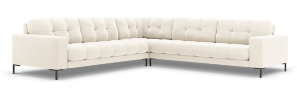 Micadoni Symmetrisches Ecksofa Mamaia 6-Sitzer Samtstoff Bluvel Helles Beige schwarze Beine Bild 1